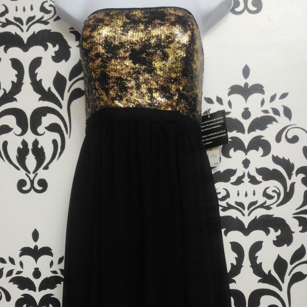 NW Black & Gold Wild Raisin Sequin Strapless High-low Cocktail Dress Sz 6 NWT - Picture 2 of 13